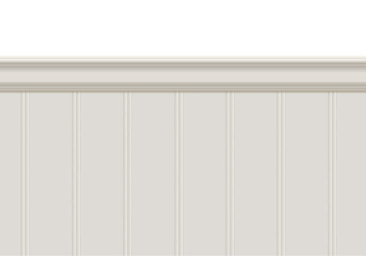 Beige beadboard or wainscot with top chair guard trim seamless pattern on white wall. Light wood or gypsum embossed baseboard or skirting under vintage wall panels. Vector illustration